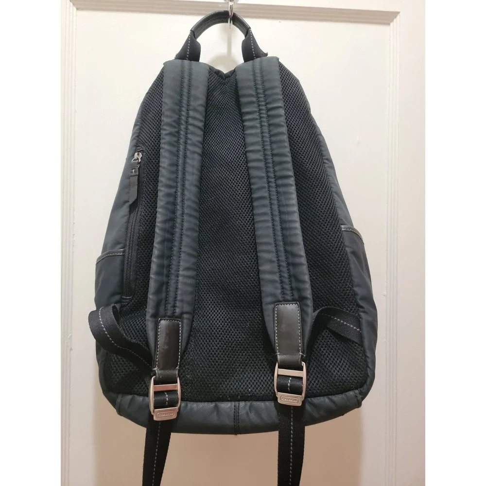 COACH Varick Black Logo Nylon Backpack Slingbag Leather Trim